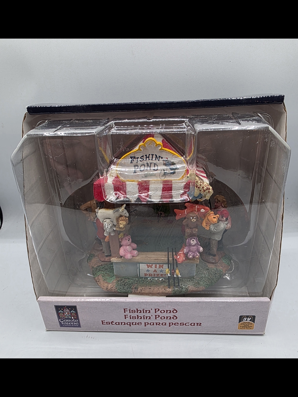 Lemax Carole Towne Fishin' Pond Carnival Figurine with Red & White Striped.